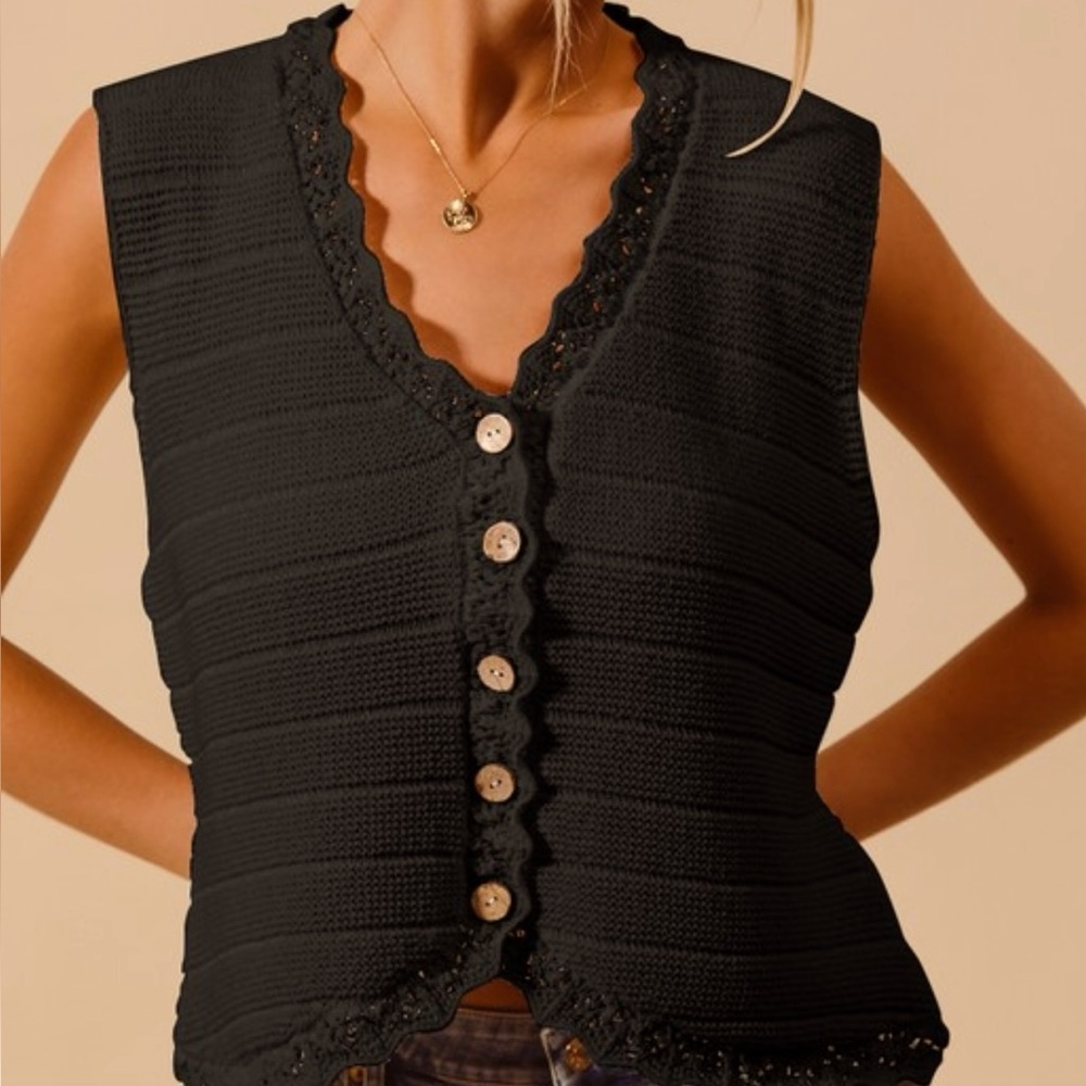 So Me Black Sleeveless Button-Up Top